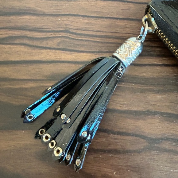 Cole Haan Black Patent Leather Tassel Zip Wallet - Picture 8 of 12
